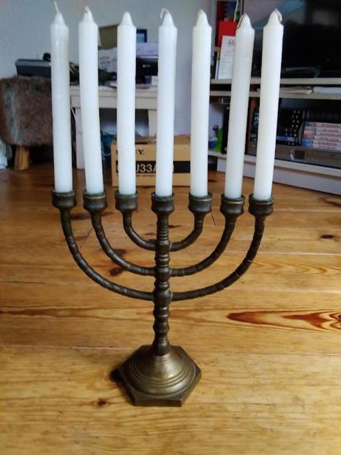 Antieke Menorah kandelaar (Joods), Antiek en Kunst, Antiek | Kandelaars, Koper of Brons, Ophalen of Verzenden