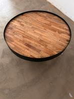 Metalen salontafel met houten blad, Huis en Inrichting, Tafels | Salontafels, Ophalen, 50 tot 100 cm, Rond, Zo goed als nieuw