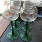 6 Witte Vintage Wijn Glazen met Groene Poot zgan, Ophalen of Verzenden