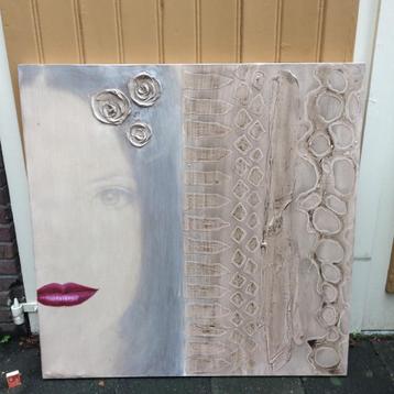 vrouw rode lippen modern groot vierkant schilderij kus zoen beschikbaar voor biedingen