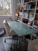 Bureau / Buro / Eettafel met Glasplaat 80x150x75cm, Huis en Inrichting, Tafels | Eettafels, Ophalen, Gebruikt, 100 tot 150 cm