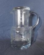 Gegraveerde glazen kan met beker/deksel Skandinavie? h 17,8, Antiek en Kunst, Antiek | Glas en Kristal, Ophalen of Verzenden