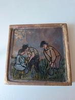 Vintage Glaskralen Schilderijtje Boeren Tafereel, Antiek en Kunst, Ophalen of Verzenden