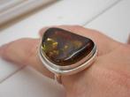 Zilveren royale modernist ring met grote barnsteen nr.1318, Sieraden, Tassen en Uiterlijk, Antieke sieraden, Verzenden, Zilver