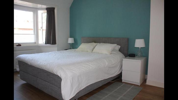 Tweepersoonsbed boxspring 160x200, Huis en Inrichting, Slaapkamer | Bedden, Gebruikt, Tweepersoons, 160 cm, 200 cm, Stof, Grijs