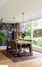 Eettafel hout en staal met 5 eetkamerstoelen, Huis en Inrichting, Ophalen, Gebruikt, 200 cm of meer, 50 tot 100 cm