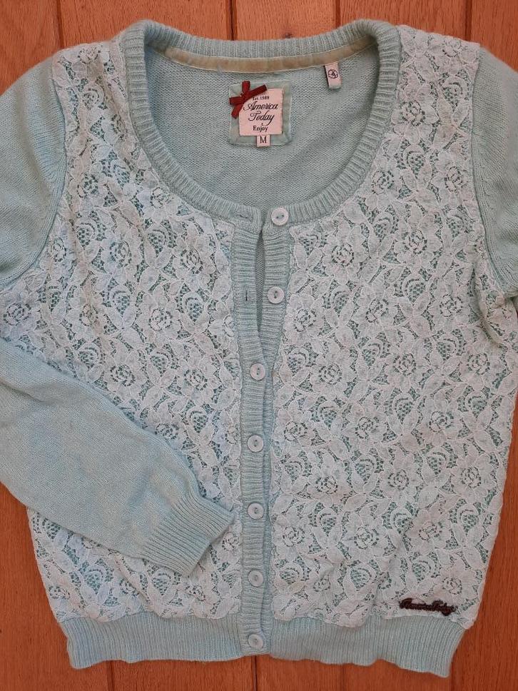 America Today vest mint groen kant bloemen wol maat M, Kleding | Dames, Truien en Vesten, Zo goed als nieuw, Maat 38/40 (M), Groen