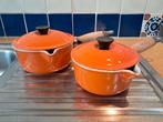 Set van 2 gietijzeren steelpannen van Le Creuset 16 en 14 cm, Gebruikt, Gietijzer, Pannenset, Ophalen of Verzenden