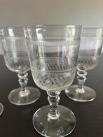 Antieke Kristallen Glazen Set van 4, Geslepen Patroon, Ophalen of Verzenden