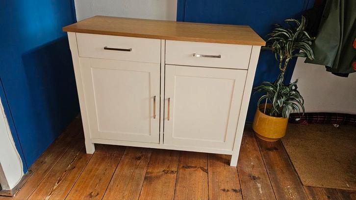Crème Dressoir/Kast (Sideboard) met Zilveren Details, Huis en Inrichting, Kasten | Dressoirs, Gebruikt, 100 tot 150 cm, 25 tot 50 cm