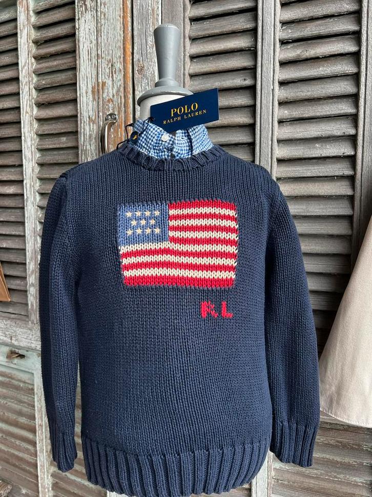 Prachtige knitted crewneck flag sweater RALPH LAUREN mt 110, Kinderen en Baby's, Kinderkleding | Maat 110, Zo goed als nieuw, Jongen of Meisje
