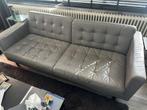 Landskrona IKEA grijze leren bank + voetenbank, Huis en Inrichting, Ophalen, Gebruikt, Driepersoons, Rechte bank