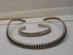 Zilveren massieve vintage set spang + klem armband nr.5000, Verzenden, Zo goed als nieuw, Zilver, Zilver