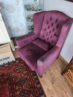 Paarse Fluwelen Oorfauteuil Chesterfield Stijl, Ophalen, Gebruikt, 75 tot 100 cm, 75 tot 100 cm