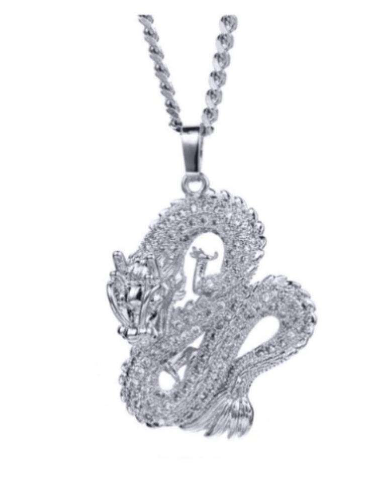 18K witgoud verguld kettinghanger van draak met zirkonen, Sieraden, Tassen en Uiterlijk, Kettinghangers, Nieuw, Overige materialen