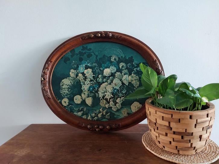 Vintage Bloemenstilleven in Ovale Lijst, Antiek en Kunst, Curiosa en Brocante, Ophalen of Verzenden