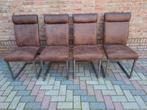 4 Donkerbruine Microleder Eetkamerstoelen met Handvat, Huis en Inrichting, Stoelen, Ophalen