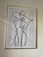 Goudkleurige lijst met Line art poster 50x70 cm, Gebruikt, 50 tot 75 cm, Metaal of Aluminium, Ophalen of Verzenden