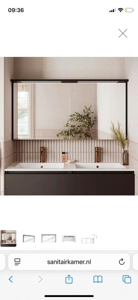 Fontana Grado spiegelkast met verlichting 117cm, zwart mat, Huis en Inrichting, Badkamer | Badkamermeubels, Nieuw, Overige typen