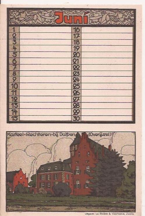 Kasteel Rechteren bij Dalfsen (Overijssel) ca. 1910, Antiek en Kunst, Kunst | Etsen en Gravures, Ophalen of Verzenden