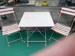 Brocante gierijzeren tuinset roze, Tuin en Terras, Tuinsets en Loungesets, Ophalen, Gebruikt, Overige materialen, 2 zitplaatsen