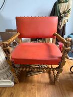 Fauteuil met oranje zitting, Huis en Inrichting, Fauteuils, Ophalen, Gebruikt, Hout, 50 tot 75 cm