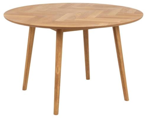 Ronde eettafel Nagano, bovenblad eiken fineer visgraatmotief, Huis en Inrichting, Tafels | Eettafels, Nieuw, 100 tot 150 cm, 100 tot 150 cm