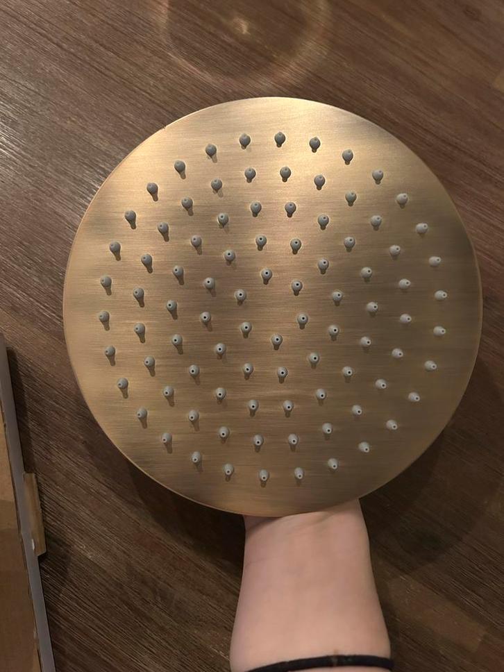 Saniclear Ronde Douchekop + plafond arm- Verouderd Messing, Doe-het-zelf en Verbouw, Sanitair, Nieuw, Douche, Koper, Ophalen of Verzenden