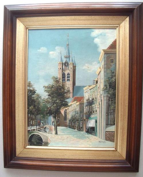 George Jan Dispo (1922-1973) - Oude Kerk - Delft - olieverf, Antiek en Kunst, Kunst | Schilderijen | Klassiek, Ophalen of Verzenden