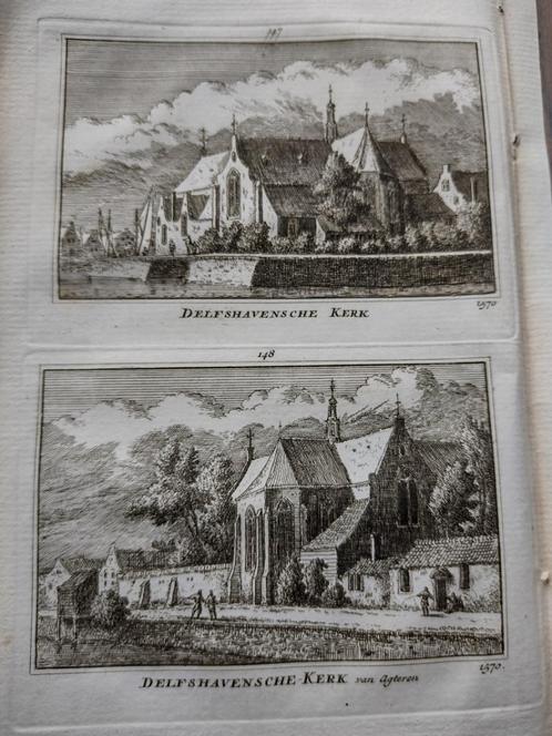 147/ 148 Delfshaven  de Kerk Kopergravure 18e Eeuw, Antiek en Kunst, Kunst | Etsen en Gravures, Ophalen of Verzenden