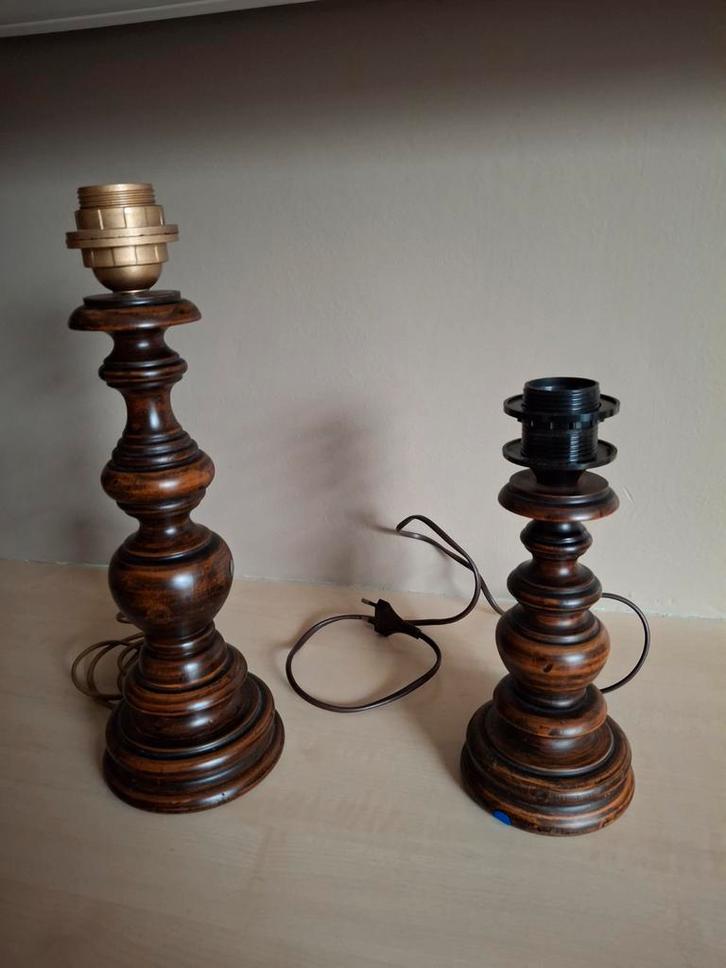 2 Vintage Tafellampen, Huis en Inrichting, Lampen | Tafellampen, Gebruikt, Minder dan 50 cm, Hout, Ophalen of Verzenden