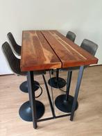 Bartafel teakhout incl. 4 barkrukken, Huis en Inrichting, Ophalen, Zo goed als nieuw, Inclusief barstoelen