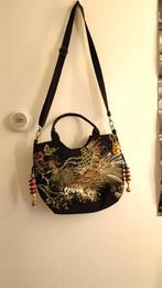 Zwarte handtas met borduursel, Ophalen of Verzenden, Gebruikt, Zwart, Handtas