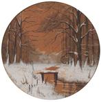 Rond winterlandschapje Wintertje in een rondje, Antiek en Kunst, Kunst | Schilderijen | Klassiek, Ophalen of Verzenden