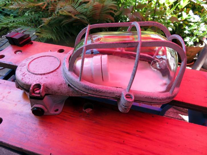 Industriële lamp, Huis en Inrichting, Lampen | Hanglampen, Gebruikt, Minder dan 50 cm, Glas, Metaal, Ophalen of Verzenden