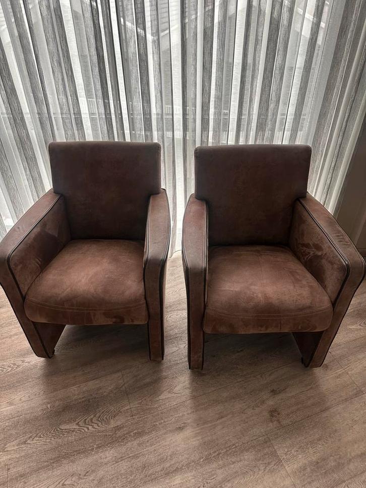 2 Bruine Stoelen op Wieltjes, Huis en Inrichting, Stoelen, Gebruikt, Twee, Stof, Bruin, Ophalen