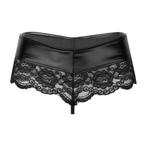 Zwarte kanten leren dames string / slip sexy doorzichtige, Verzenden, Zwart, String