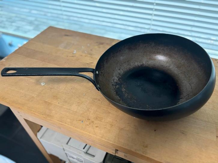 BK Black Steel Wokarang wokpan, hapjespan, Huis en Inrichting, Keuken | Potten en Pannen, Gebruikt, Koekenpan of Braadpan, Rvs