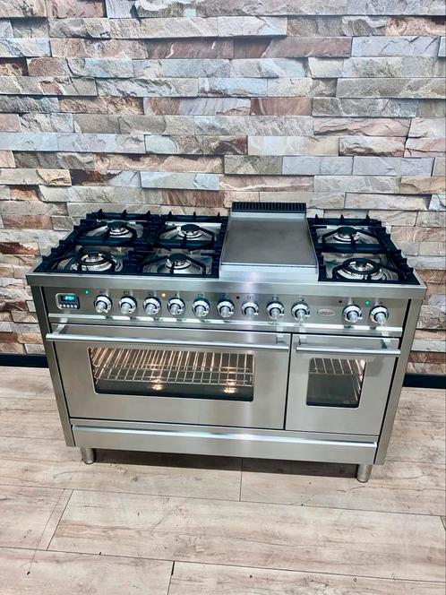 Luxe Boretti 7 pits met Frytop dubbele oven RVS 120 cm, Witgoed en Apparatuur, Fornuizen, Zo goed als nieuw, Vrijstaand, Gas, 5 kookzones of meer