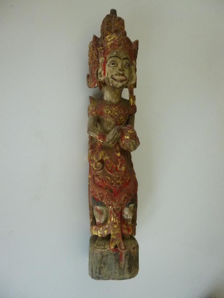 antiek houten beeldje, indonesie, met kleuren en goudverf, Antiek en Kunst, Kunst | Niet-Westerse kunst, Verzenden