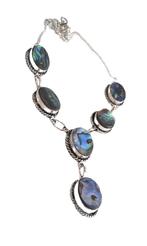 Zilver ketting abalone schelp edelsteen, Overige kleuren, Verzenden, Nieuw, Met edelsteen