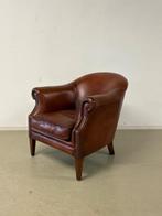 Engelse clubfauteuil in bruin rundleer, Huis en Inrichting, Fauteuils, Ophalen, Gebruikt, 75 tot 100 cm, Engels / Klassiek / Clubfauteuil