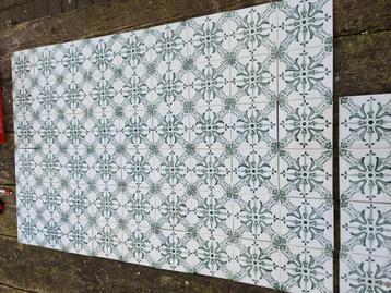 58 stuks Antieke wandtegels Boch 12x12cm blauwgroen decor beschikbaar voor biedingen