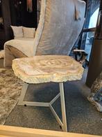 Salontafel bijzettafel versteend hout beige, 50 tot 100 cm, Rond, Metaal, Minder dan 50 cm