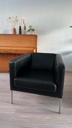 Zwart leren fauteuil, Huis en Inrichting, Fauteuils, Ophalen, Modern minimalistisch, Zo goed als nieuw, 50 tot 75 cm