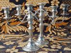 Moois stel antieke Engelse silverplate drielichts kandelaars