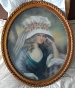 Portret van een jonge vrouw - Gesigneerde pastel 1850-1900, Antiek en Kunst, Ophalen of Verzenden