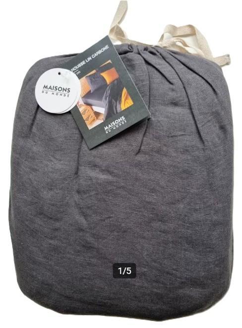 100% linnen hoeslaken 160x200 Carbone, Huis en Inrichting, Slaapkamer | Beddengoed, Nieuw, Hoeslaken of Sloop, Tweepersoons, Grijs