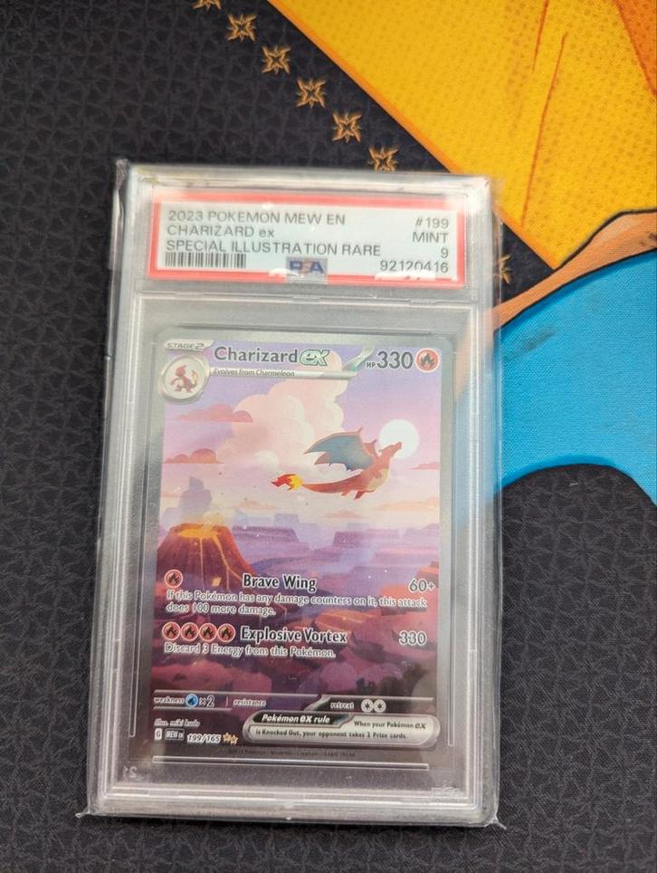 Charizard Alt Art #199 Pokemon 151 PSA9, Hobby en Vrije tijd, Verzamelkaartspellen | Pokémon, Zo goed als nieuw, Losse kaart, Foil