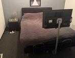 Boxspring bed met tv steun en 2 hockers, Huis en Inrichting, Ophalen, Zwart, Tweepersoons, Zo goed als nieuw